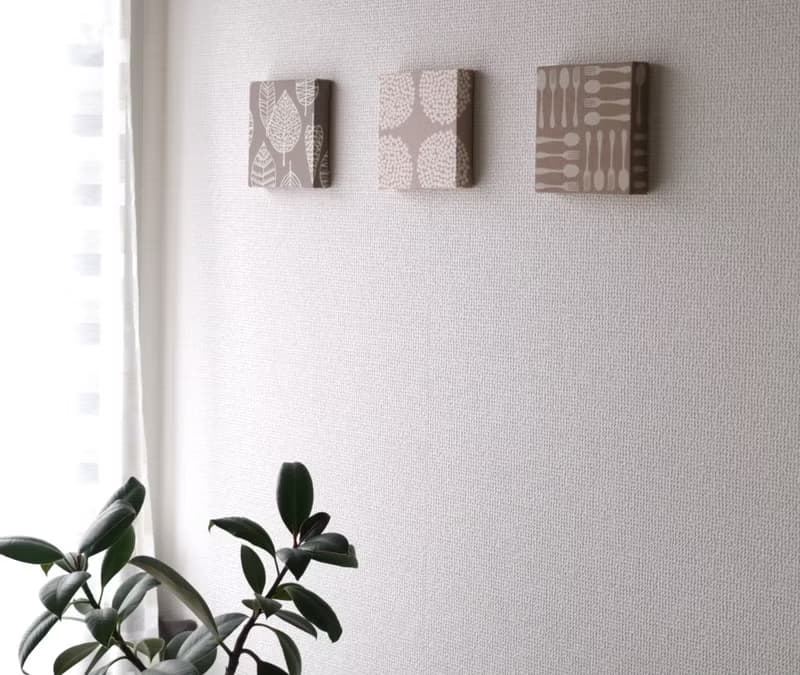 12x12cm ファブリックパネル  3点セット グレージュ【フラワーサークル+カトラリー+ラインリーフ】