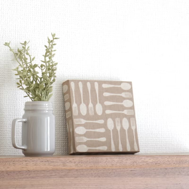 12x12cm ファブリックパネル  3点セット グレージュ【フラワーサークル+カトラリー+ラインリーフ】