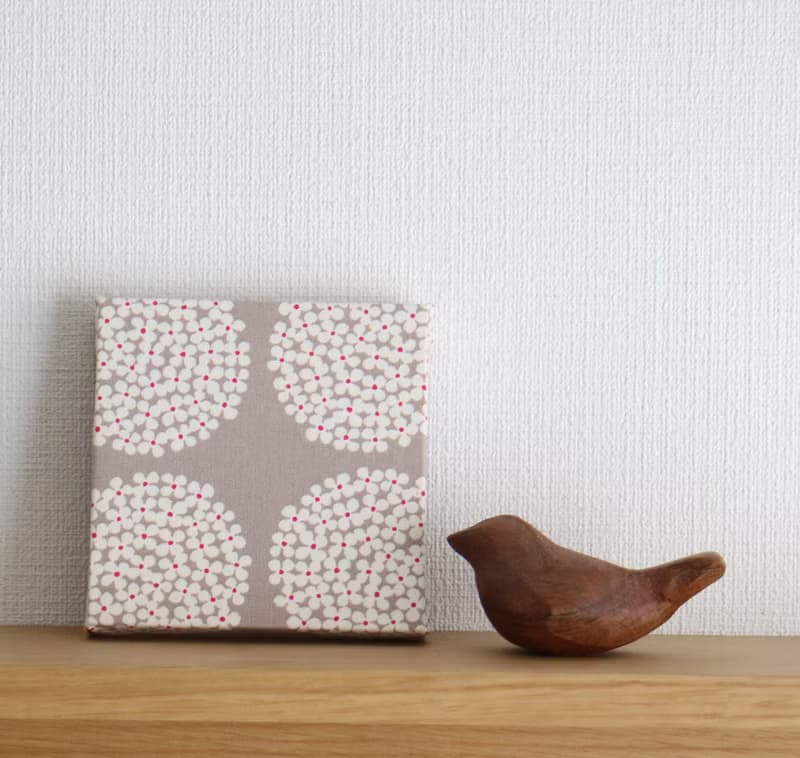 12x12cm ファブリックパネル  3点セット グレージュ【フラワーサークル+カトラリー+ラインリーフ】