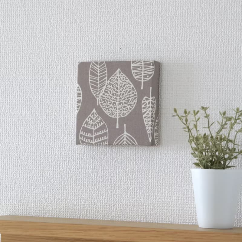 12x12cm ファブリックパネル  3点セット グレージュ【フラワーサークル+カトラリー+ラインリーフ】