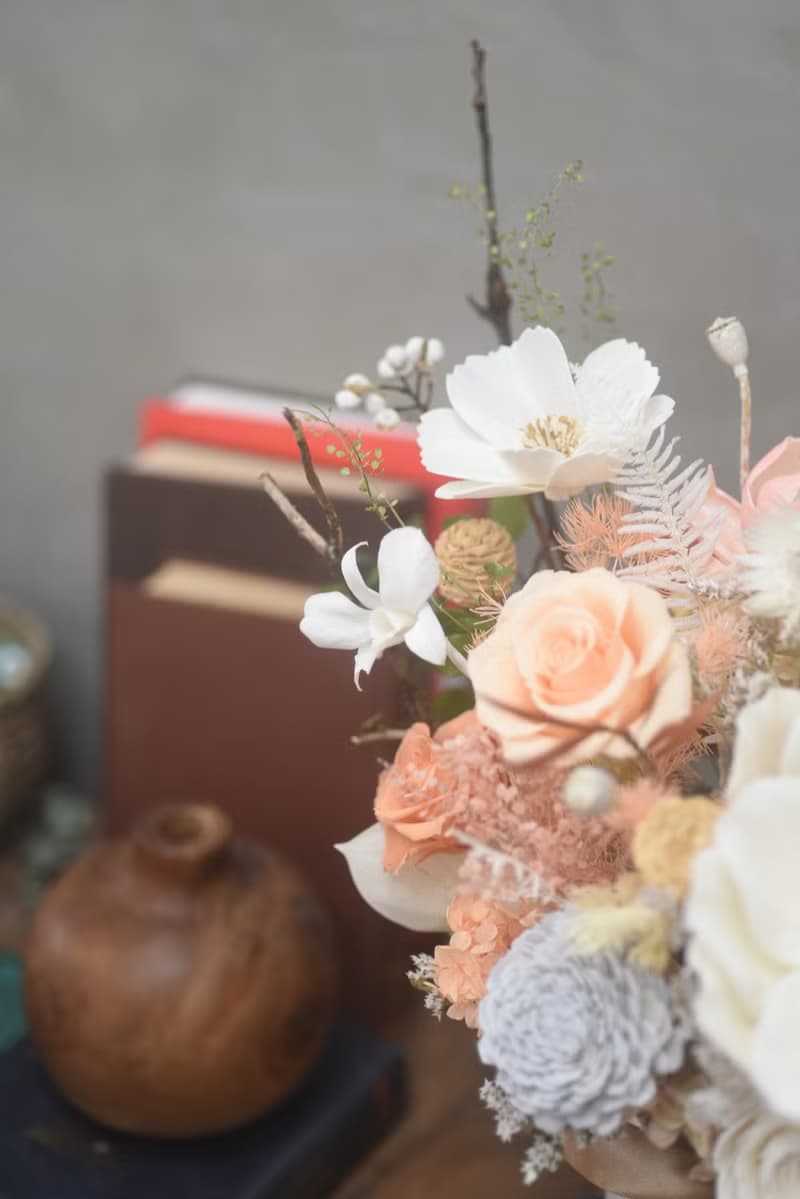 橙色系開幕桌花 永生花禮 開幕盆栽 擴香盆花 升遷賀禮