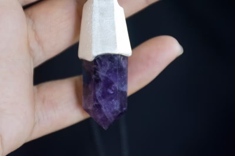 原創手工紫水晶紫晶六棱柱純銀配繩吊墜
