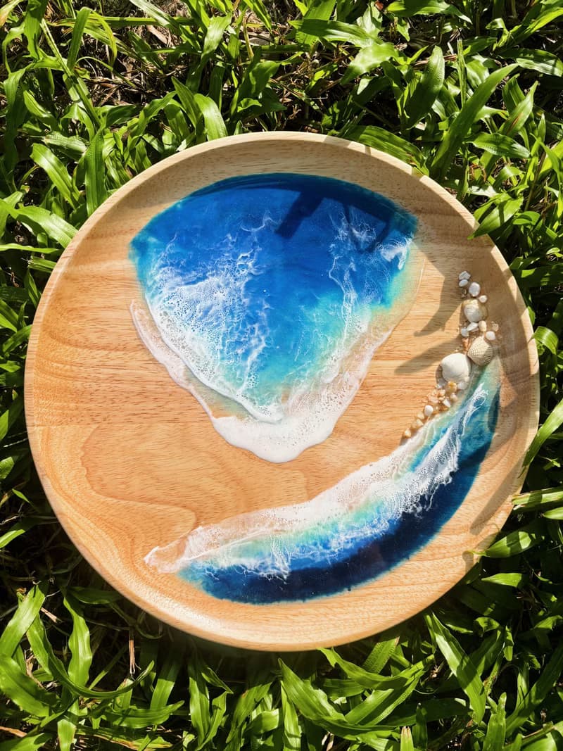 【現貨】深海藍波浪紋海浪圓木盤