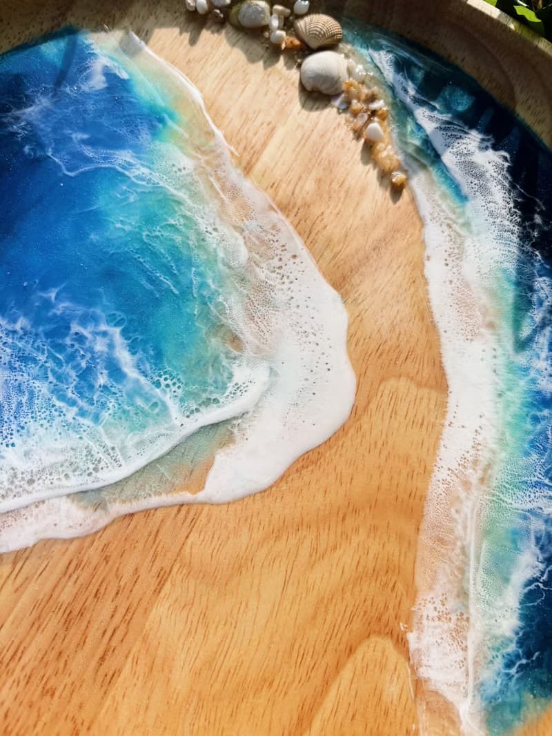 【現貨】深海藍波浪紋海浪圓木盤