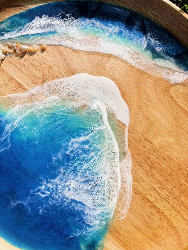 【現貨】深海藍波浪紋海浪圓木盤