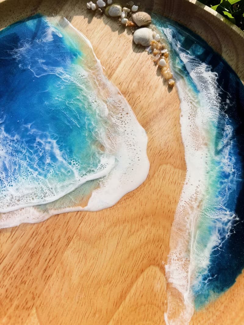 【現貨】深海藍波浪紋海浪圓木盤