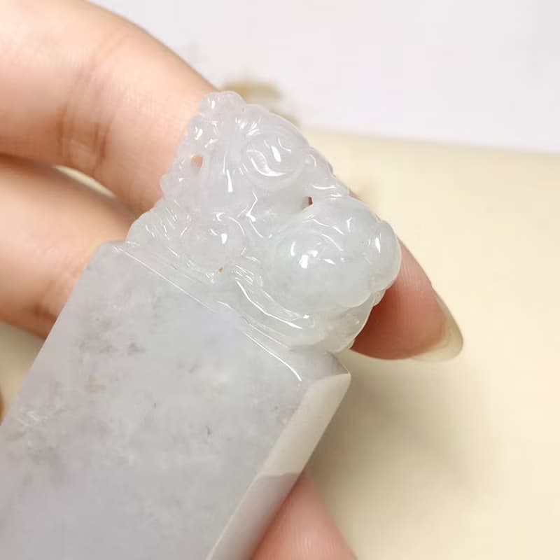 白翡翡翠貔貅玉印章 | 天然緬甸玉翡翠A貨 | 送禮