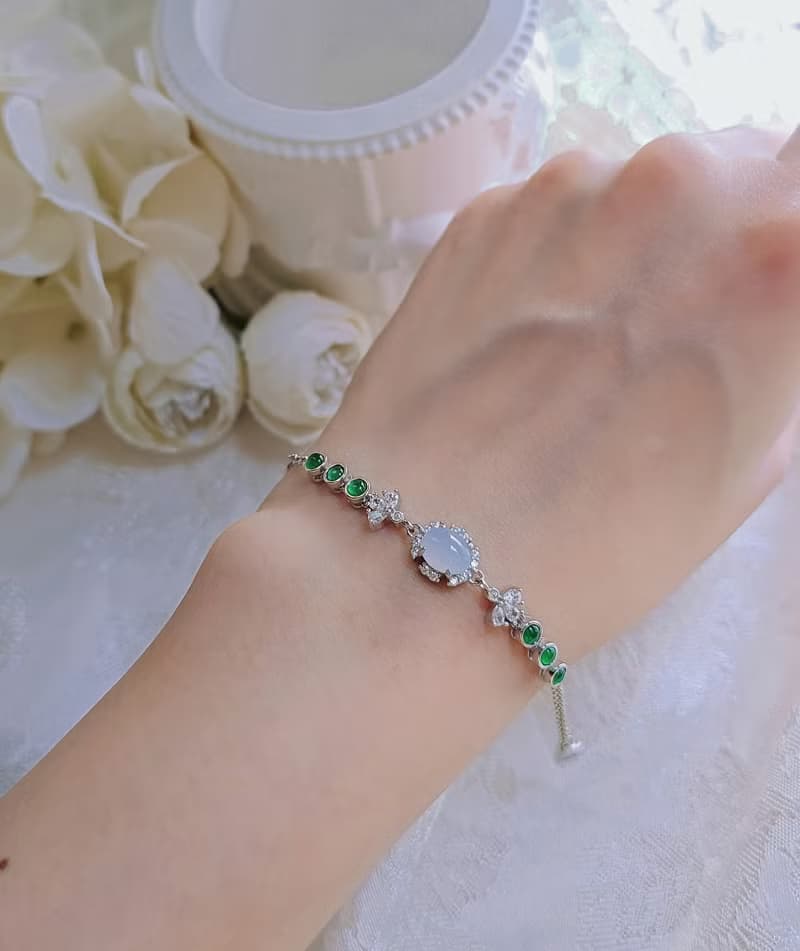 招財•貴人•桃花|夢幻冰紫•放光綠|A貨翡翠純銀精緻多顆手鏈