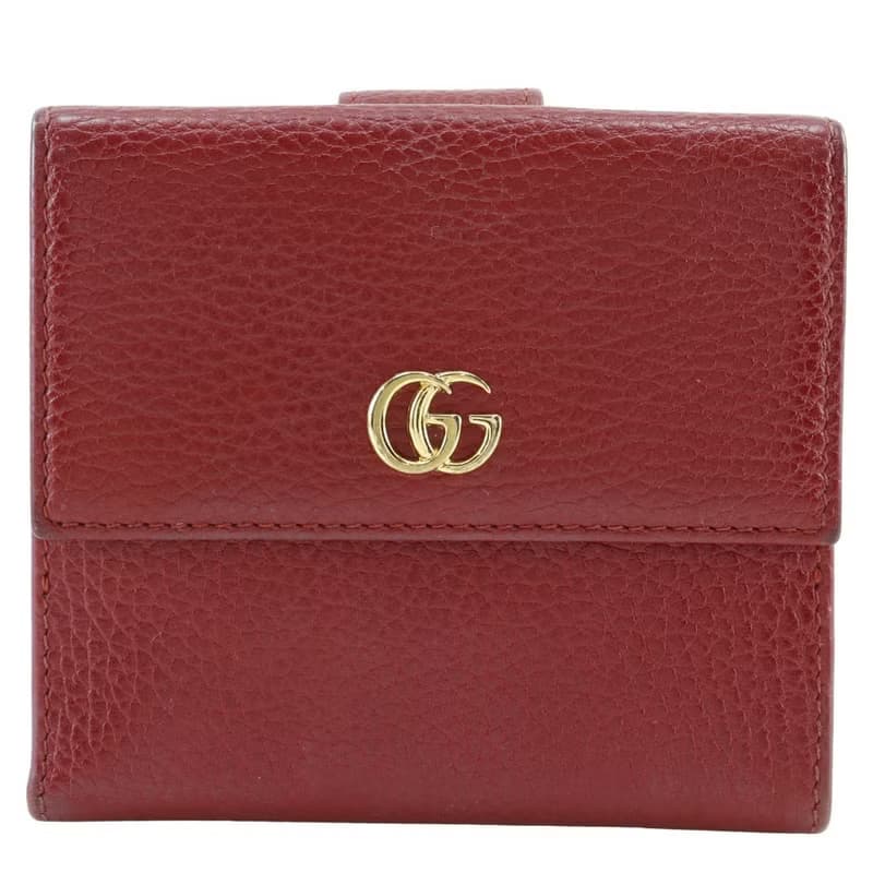 【日本直送】グッチ GUCCI GGマーモント 二つ折り財布 456122 レザー 赤 レディース【中古】