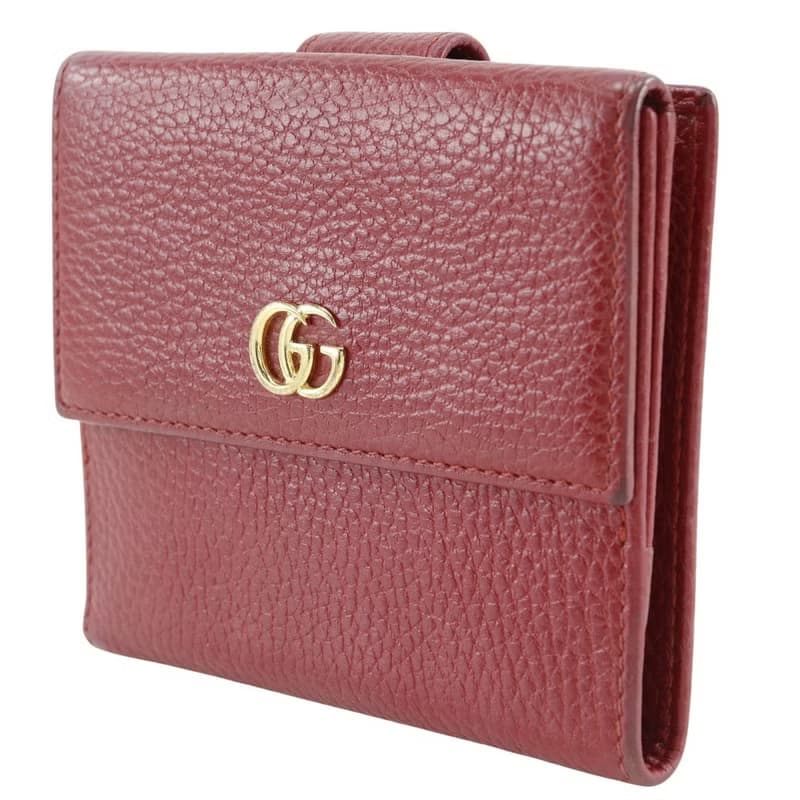 【日本直送】グッチ GUCCI GGマーモント 二つ折り財布 456122 レザー 赤 レディース【中古】
