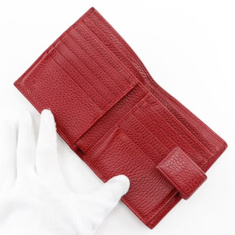 【日本直送】グッチ GUCCI GGマーモント 二つ折り財布 456122 レザー 赤 レディース【中古】