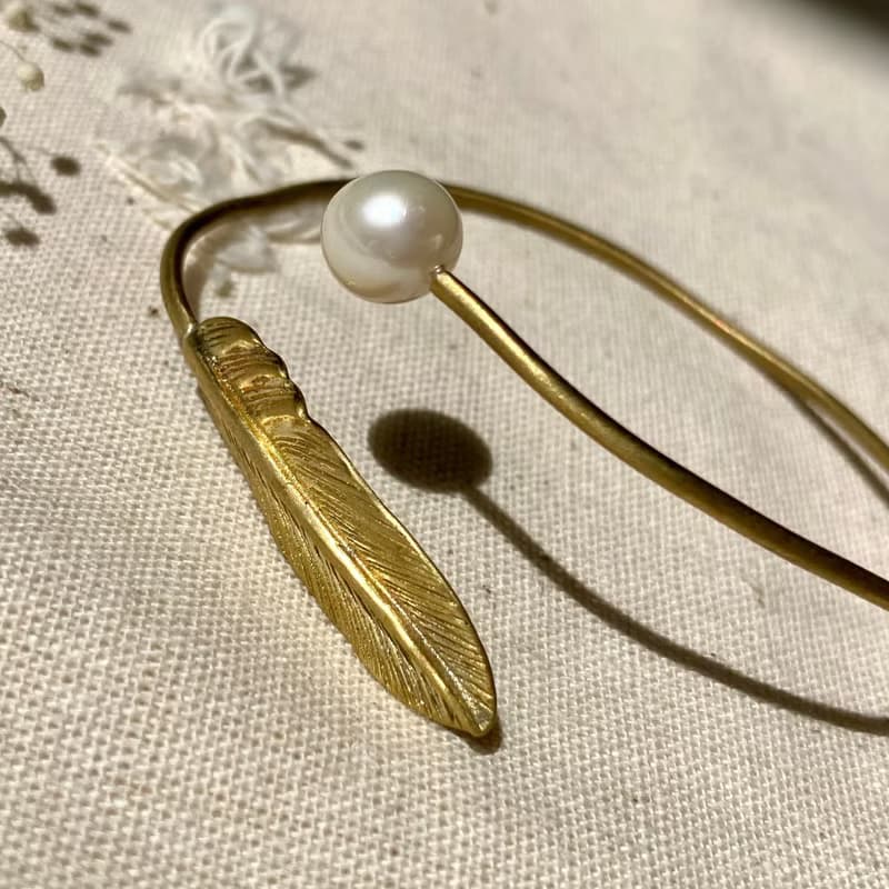 老林雜貨 | 珍珠羽毛黃銅手環