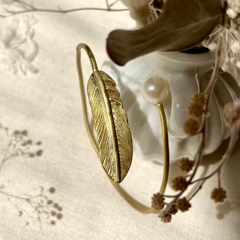 老林雜貨 | 珍珠羽毛黃銅手環