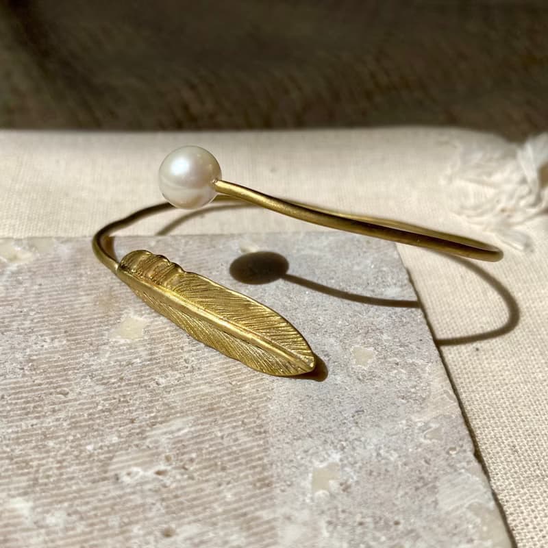 老林雜貨 | 珍珠羽毛黃銅手環