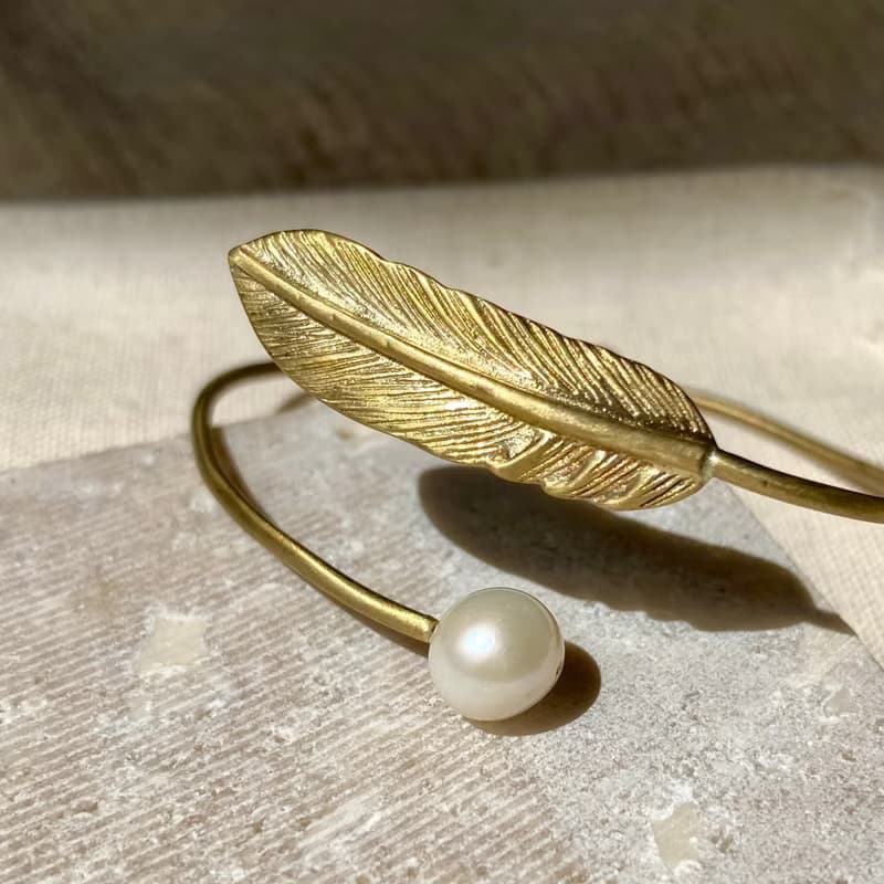 老林雜貨 | 珍珠羽毛黃銅手環