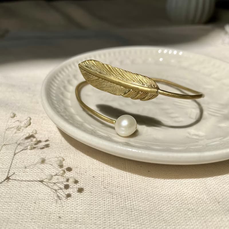 老林雜貨 | 珍珠羽毛黃銅手環
