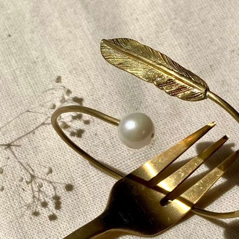 老林雜貨 | 珍珠羽毛黃銅手環