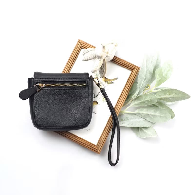 Muffin (Black) : Mini wallet, Neck bag, Black, Tiny pocket, Cow leather