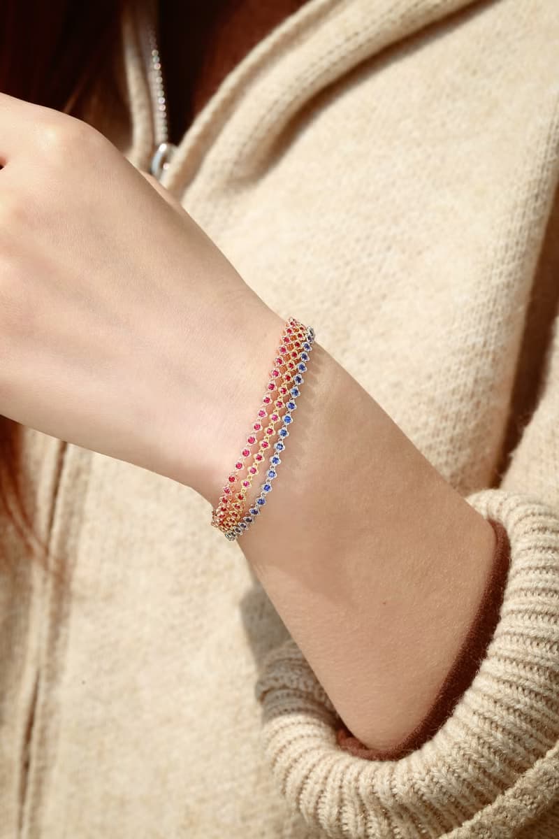 梵蒂岡花路十字珠邊小花剛玉粉紅藍寶石紅寶石莎弗萊18k金手鍊