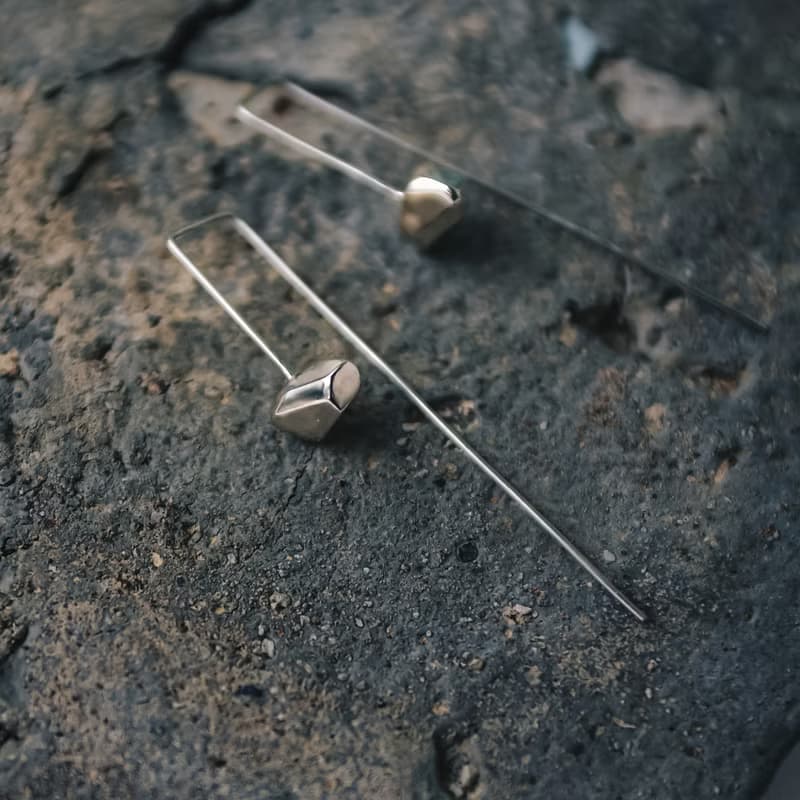 Meteor - 迷途之星系列 隕石純銀長耳環-銀白