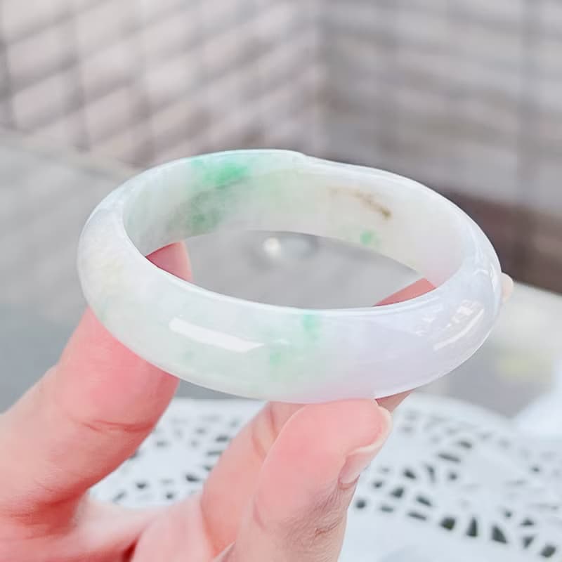 飄綠花三彩翡翠手鐲 | 14圍 | 天然緬甸玉A貨翡翠 | 送禮