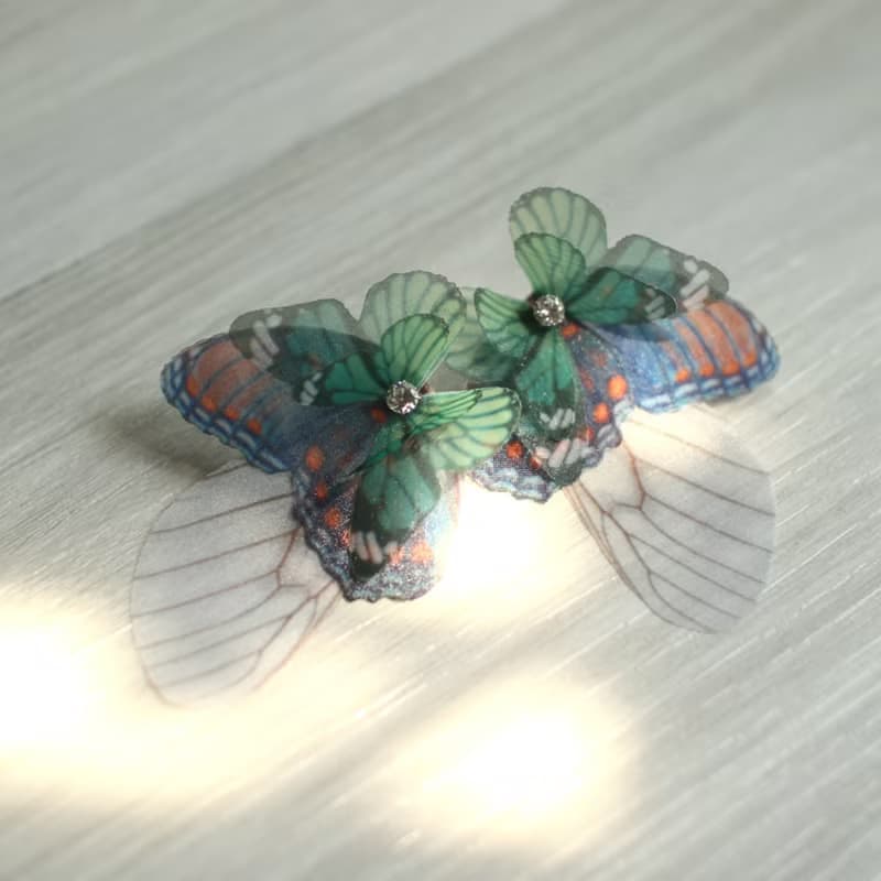 蝴蝶薄紗耳環一對&水鑽925銀耳針式 pierced or clip-on earring