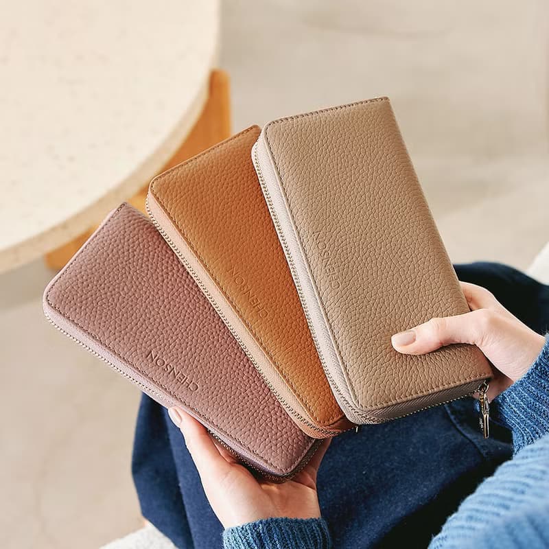 CHENSON真皮 12卡風琴卡層包覆式長夾  咖啡(W21425-B)