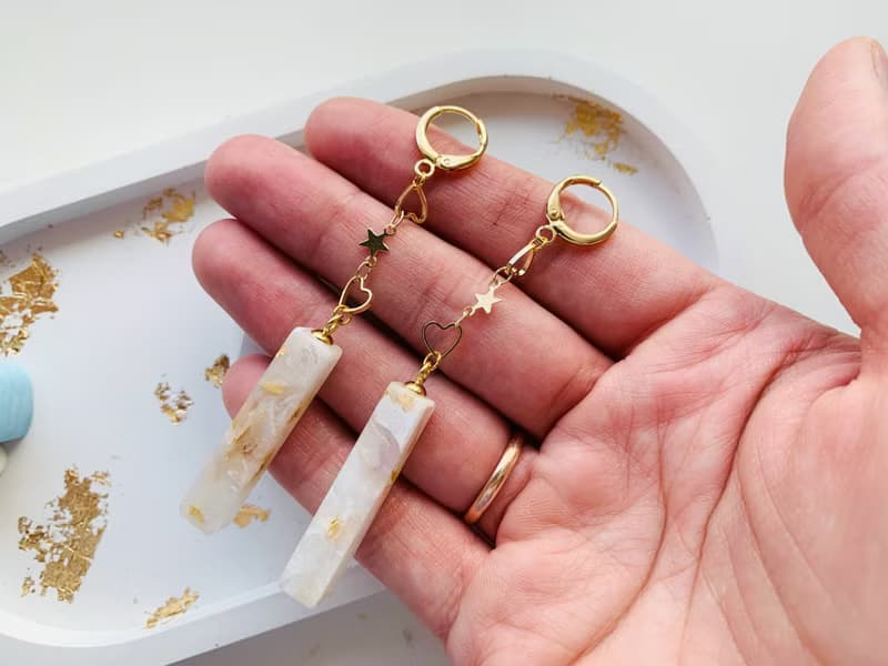 White dangle drop resin earrings. Wedding earrings. Bridal elegant earrings