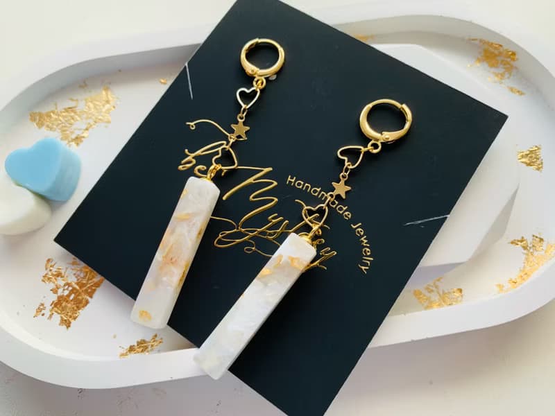 White dangle drop resin earrings. Wedding earrings. Bridal elegant earrings