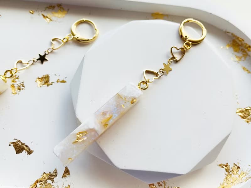 White dangle drop resin earrings. Wedding earrings. Bridal elegant earrings