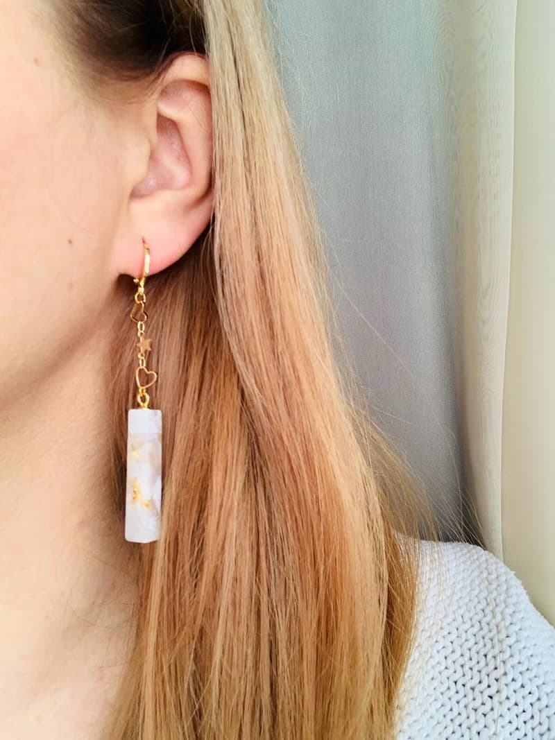 White dangle drop resin earrings. Wedding earrings. Bridal elegant earrings