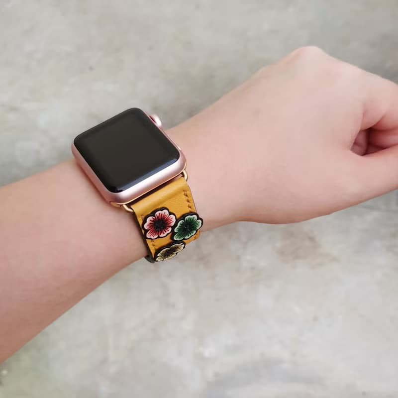 Apple Flower Band皮革手錶錶帶