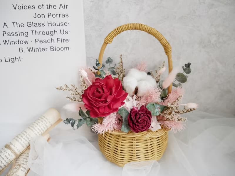 小型乾燥花提籃花【緋櫻】乾燥花盆花/開幕/生日/入厝