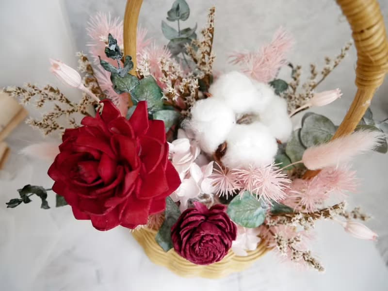 小型乾燥花提籃花【緋櫻】乾燥花盆花/開幕/生日/入厝
