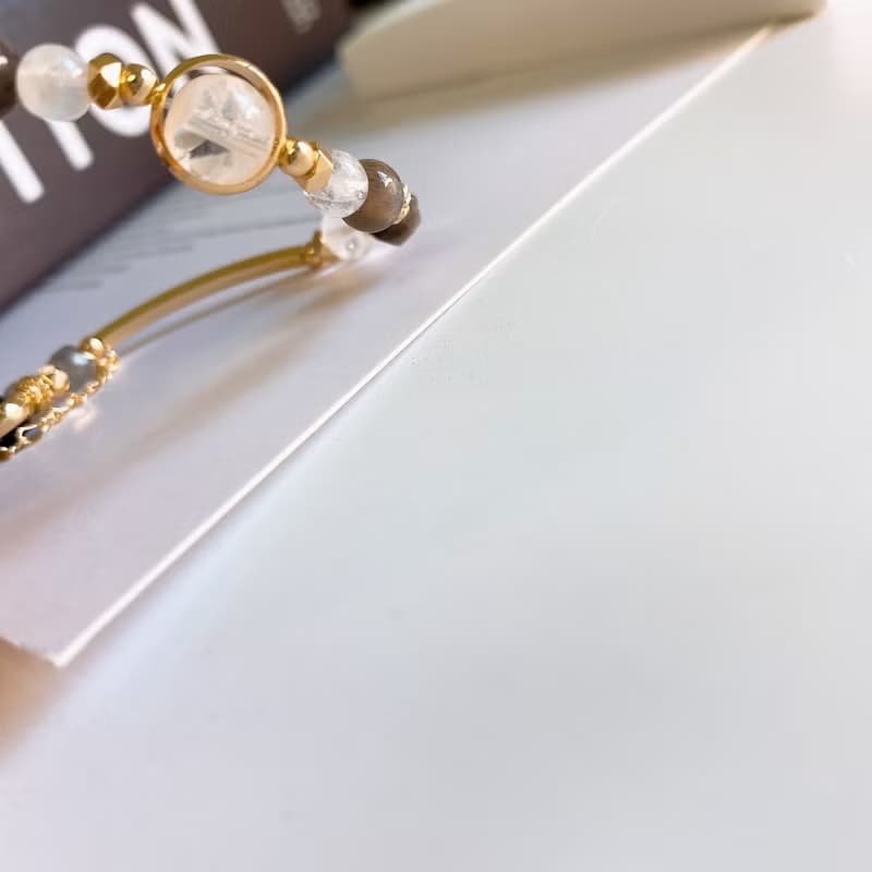 雪絨 雪花幽靈 黑金骨幹 月光石 黑曜石 灰月光 彈性水晶礦石手鍊