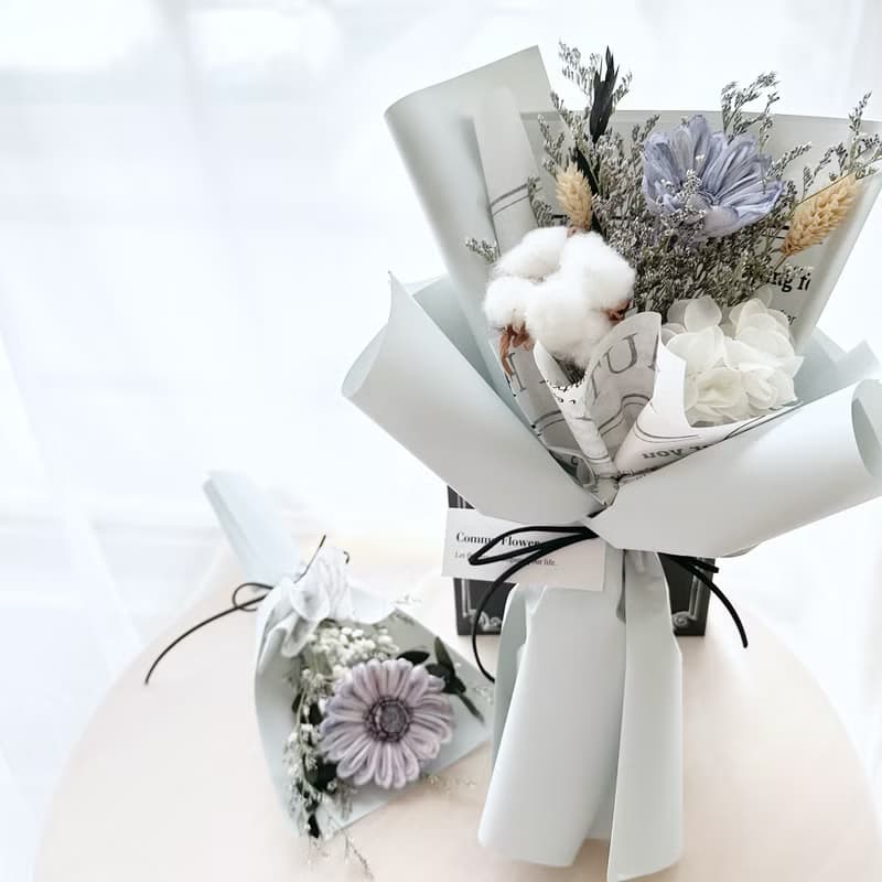 畢業花束 藍色系擴香太陽花 向日葵 生日 週年 畢業禮物 附贈提袋