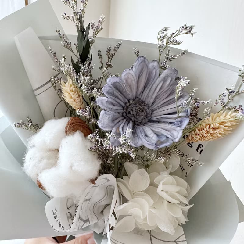 畢業花束 藍色系擴香太陽花 向日葵 生日 週年 畢業禮物 附贈提袋