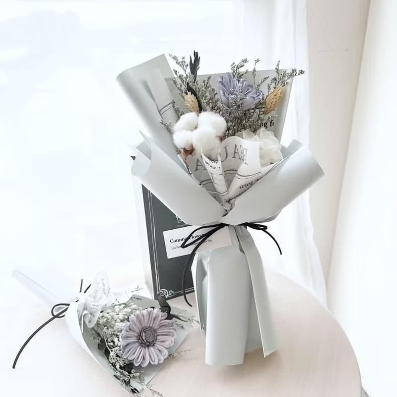 畢業花束 藍色系擴香太陽花 向日葵 生日 週年 畢業禮物 附贈提袋