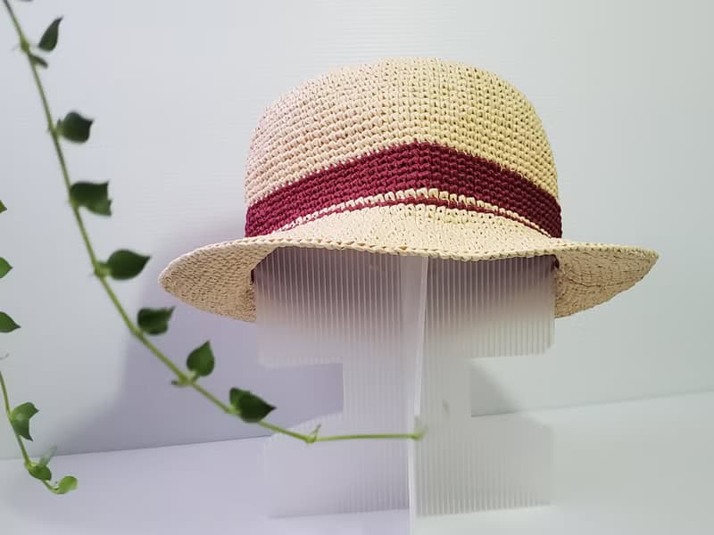 卡其色中性女用男用草帽遮陽帽紳士帽帽子鉤針手工編織父親節禮物