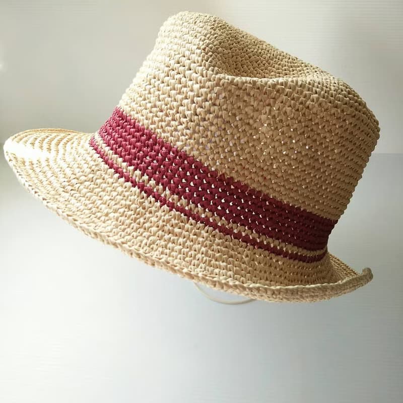 卡其色中性女用男用草帽遮陽帽紳士帽帽子鉤針手工編織父親節禮物