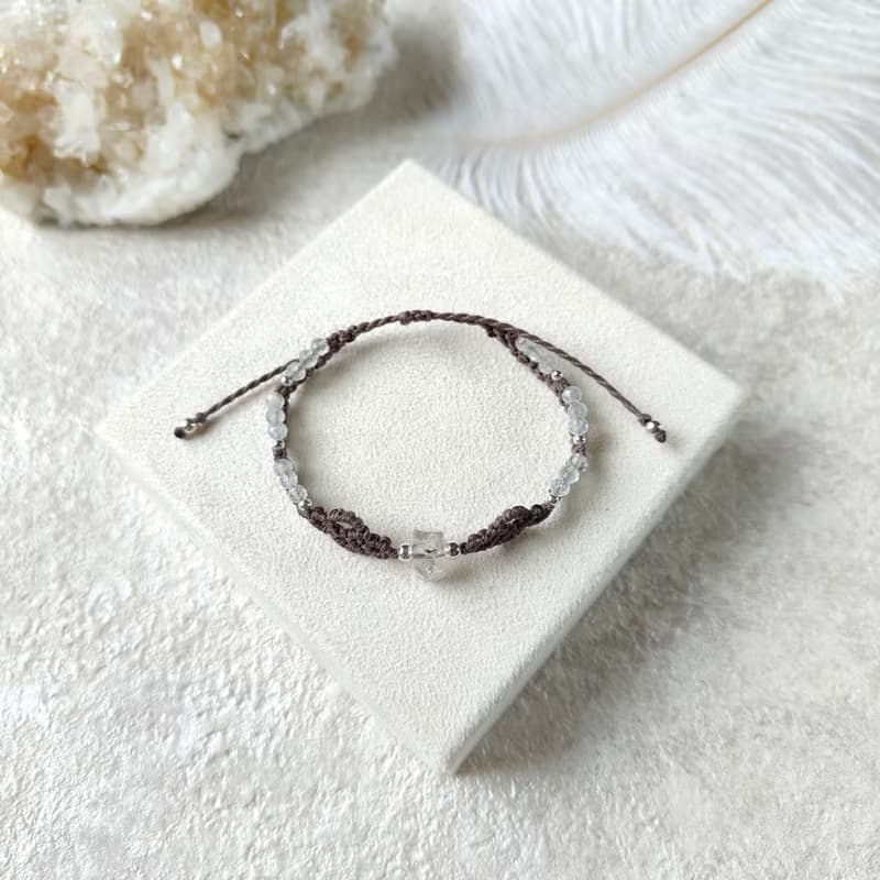 閃靈鑽。月光石。南美巴西蠟線編織手鍊