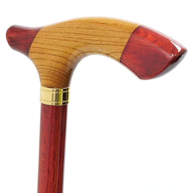 組木手元ステッキ 樫/欅/樫 レッド Red 天然木製一本杖