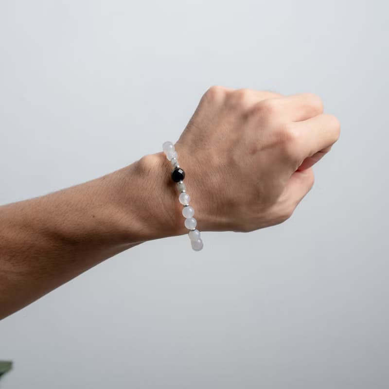 瑪瑙系列 8mm白瑪瑙拉長石黑瑪瑙單層手串