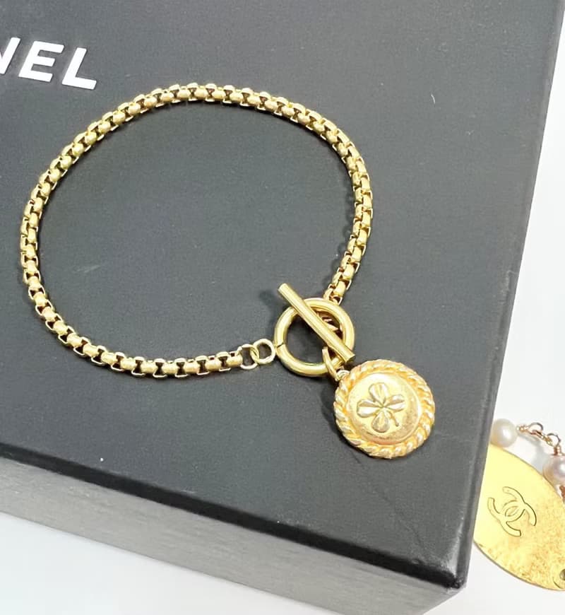 老件新作 幸運草鈕扣墜子手鍊Reworked