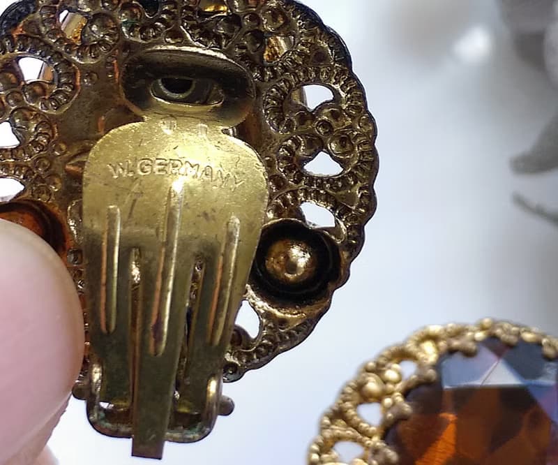 Vintage Jewelry 西洋古董飾品 西德製 琥珀色調 經典 夾式耳環