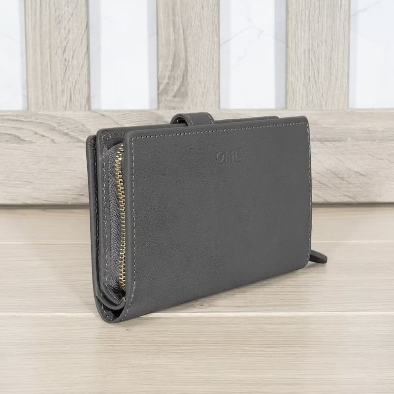 義大利植鞣革舌扣零錢袋牛皮中夾95139(灰色)