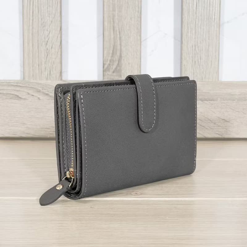 義大利植鞣革舌扣零錢袋牛皮中夾95139(灰色)