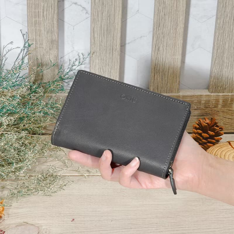 義大利植鞣革舌扣零錢袋牛皮中夾95139(灰色)