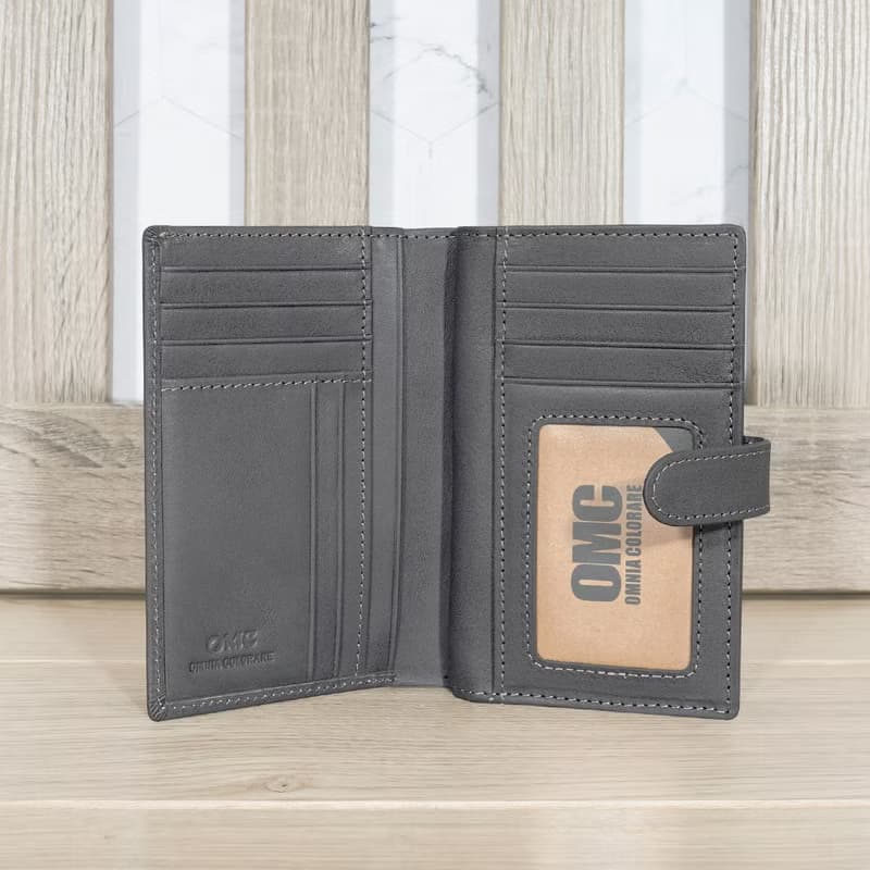 義大利植鞣革舌扣零錢袋牛皮中夾95139(灰色)