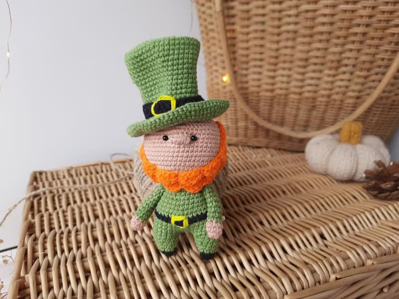 Crochet Patrick Doll Stuffed Toys Soft Handmade Gift. Miniature Leprechaun doll